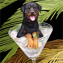 rottweiler dog art and martini dogs, rottweiler dog pop art, dog paintings, party dogs and martini pet portraits in colorful original rottweiler dog art and fine art rottweiler dog prints by artists Jane Billman and Gregg Billman