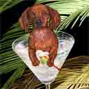 doxie dog art and martini dogs, doxie dog pop art prints, dog paintings, dog portraits and martini pet portraits in colorful original doxie dog art and fine art dog prints by artists Jane Billman and Gregg Billman