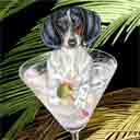 tricolor dachshund dog art and martini dogs, dachshund dog pop art prints, dog paintings, dog portraits and martini pet portraits in colorful original dachshund dog art and fine art dog prints by artists Jane Billman and Gregg Billman