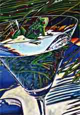 tropical reflection blue party animals art and martini animals, party animals pop art prints, animal paintings, party animals and martini animal portraits in colorful original party animals art and fine art animal prints by artists Jane Billman and Gregg Billman