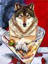 wolf dog art and martini dogs, wolf dog pop art prints, dog paintings, dog portraits and martini pet portraits in colorful original wolf dog art and fine art wolf dog prints by artist Jane Billman and Gregg Billman