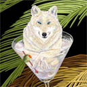 wolf dog art and martini dogs, wolf dog pop art, dog paintings, party dogs and martini pet portraits in colorful original wolf dog art and fine art wolf dog prints by artist Jane Billman and Gregg Billman